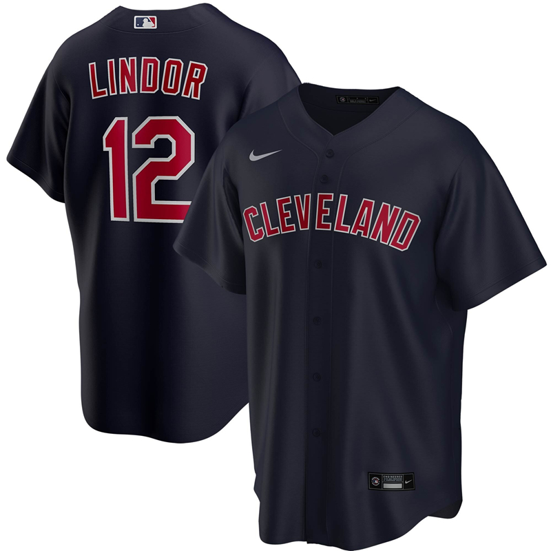 2020 MLB Men Cleveland Indians #12 Francisco Lindor Nike Navy Alternate 2020 Replica Player Jersey 1
